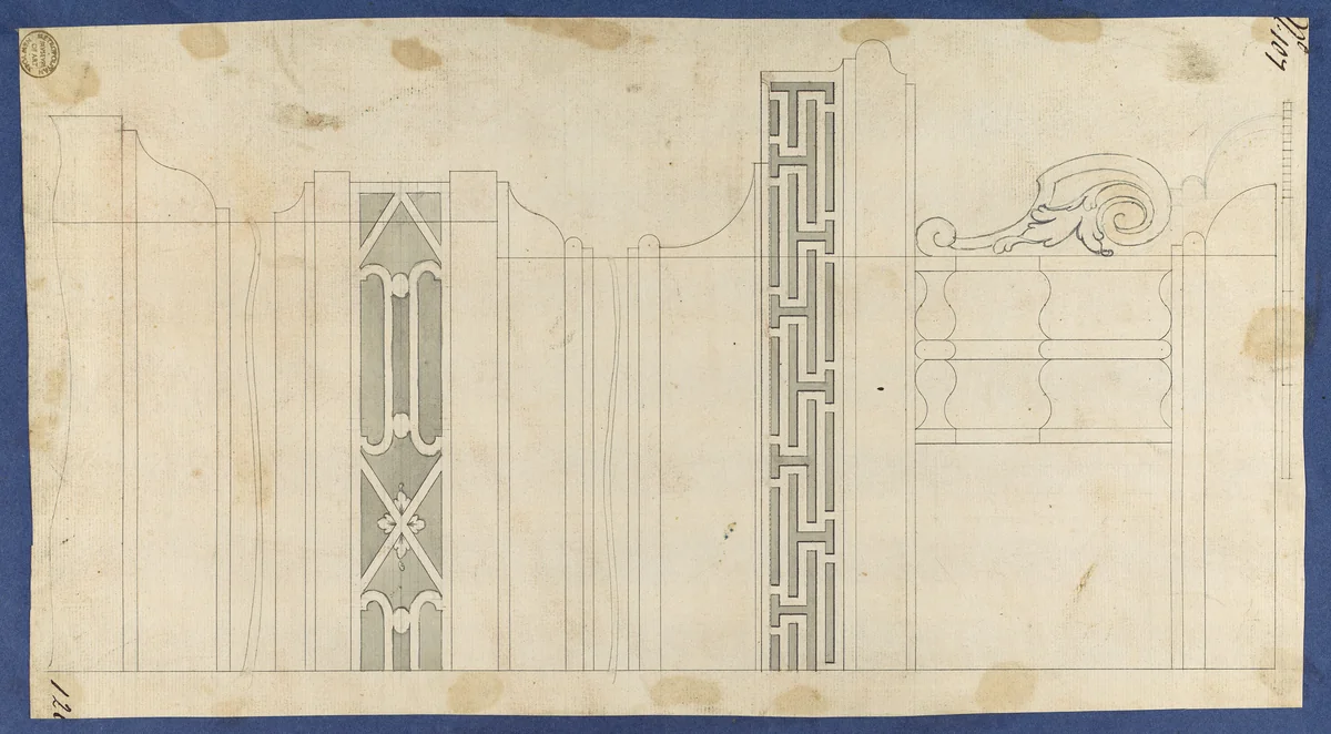 Moldings and Fretwork for China Case, from Chippendale Drawings, Vol. II by Thomas Chippendale, drawing, 1753