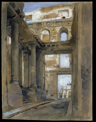 Ruins of the Tuileries Palace by Isidore Pils, drawing, 1871
