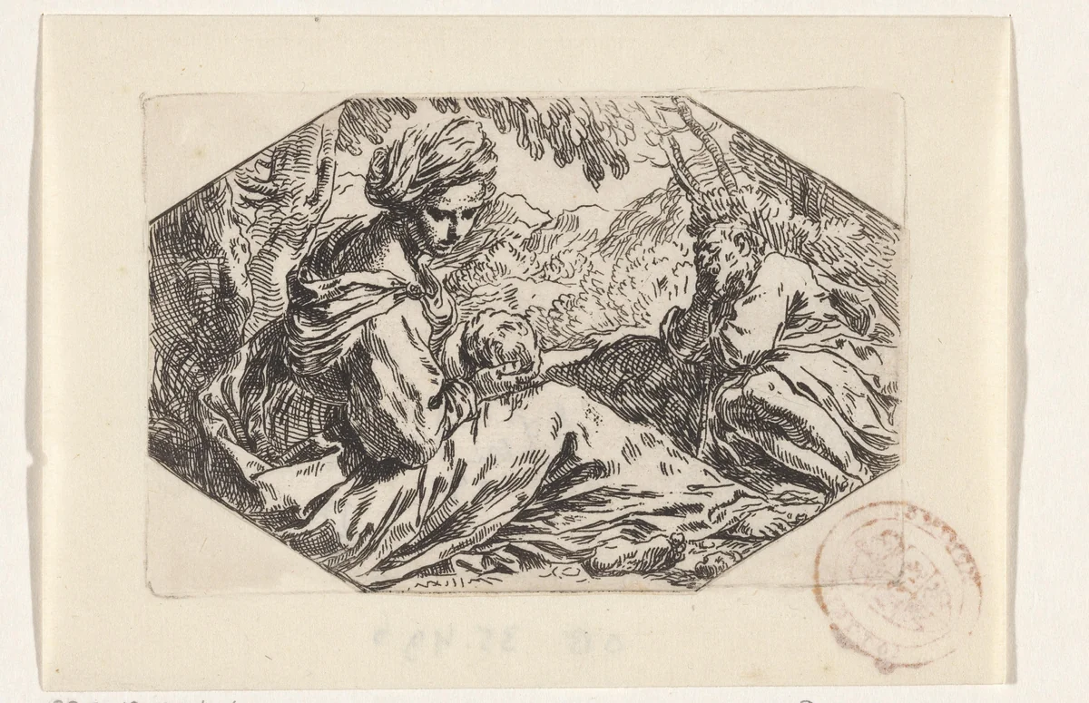 Rust op de vlucht naar Egypte by Simone Cantarini, print, 1622-1648