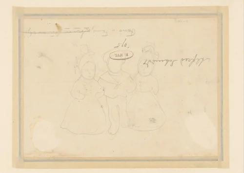 Man gearmd wandelend tussen twee dames by Alfred Michael Roedstad Schmidt, drawing, 1868-1907