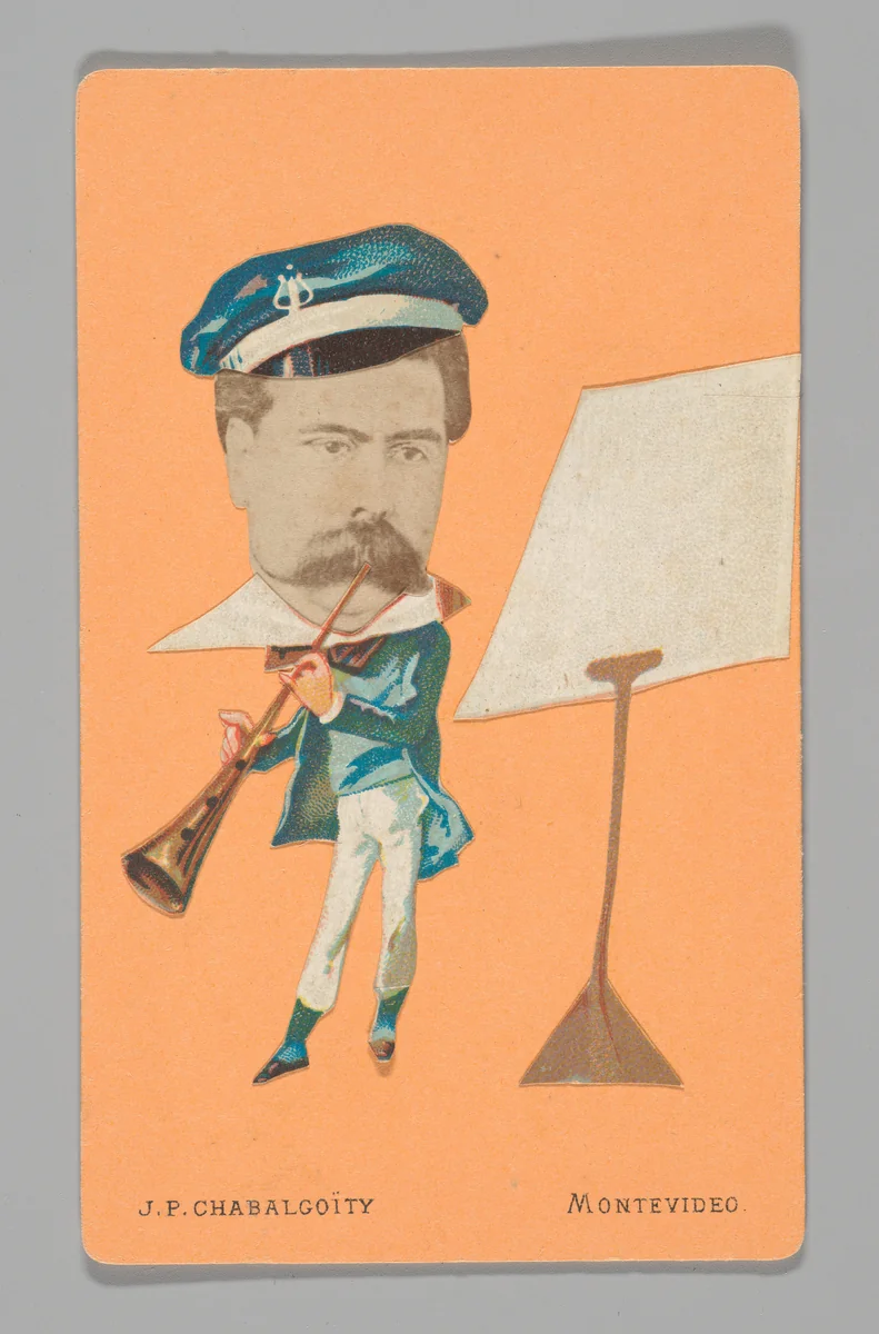 [Photo Collage: Musician Playing Horn] by Juan Pedro Chabalgoity, photograph, 1870-1880