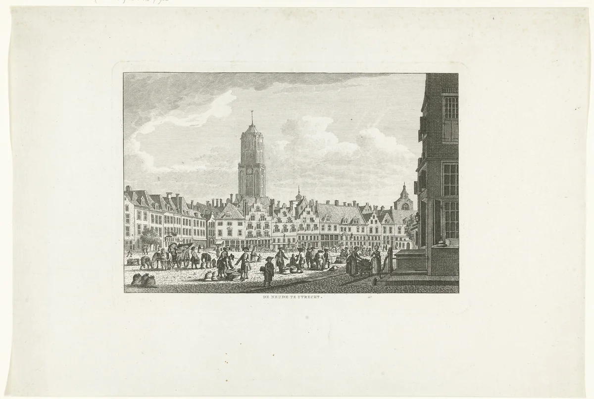 Stadsgezicht met plein De Neude en Dom te Utrecht by Carel Frederik Bendorp, print, 1786-1792