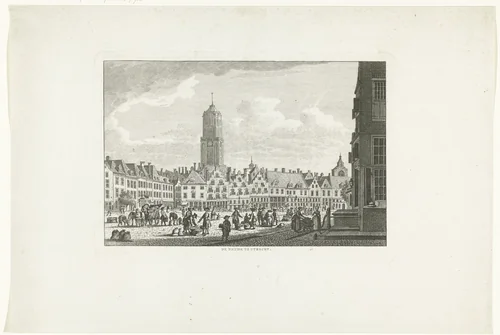 Stadsgezicht met plein De Neude en Dom te Utrecht by Carel Frederik Bendorp, print, 1786-1792
