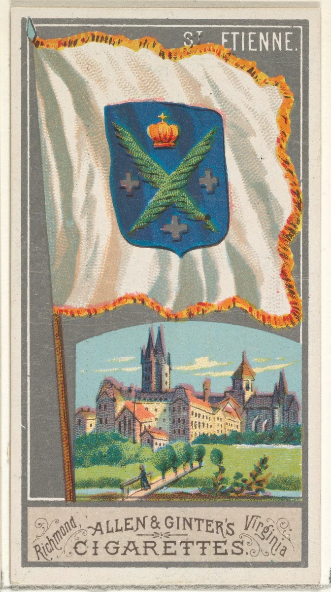 St. Etienne, from the City Flags series (N6) for Allen & Ginter Cigarettes Brands by Allen & Ginter, print, 1887