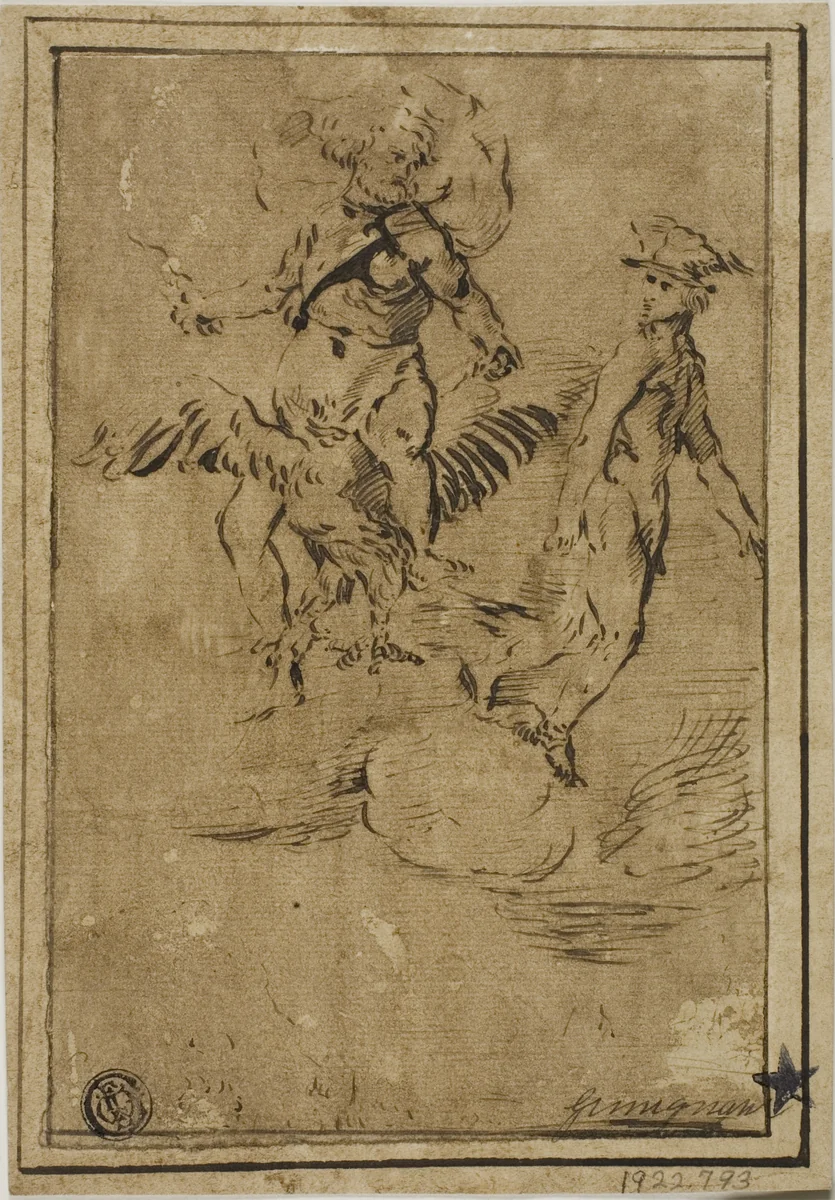 Jupiter and Mercury in the Clouds by Giacinto Gimignani, drawing, 1600-1699