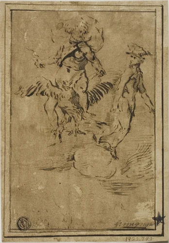 Jupiter and Mercury in the Clouds by Giacinto Gimignani, drawing, 1600-1699