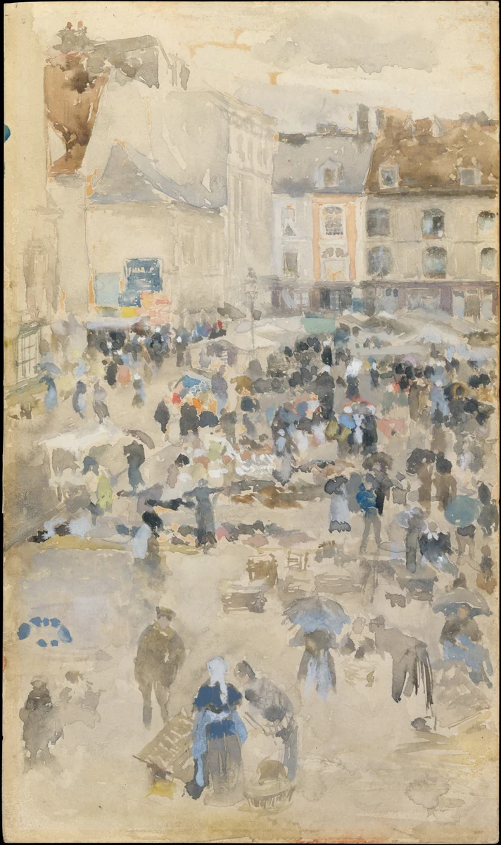 Variations in Violet and Grey—Market Place, Dieppe by James McNeill Whistler, artwork, 1885