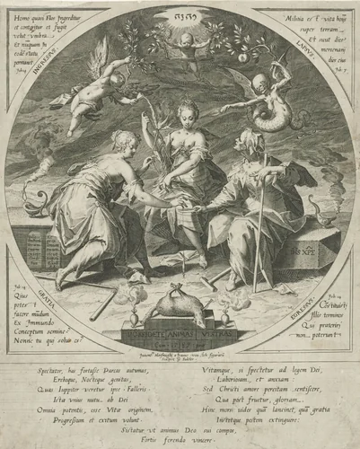 De drie schikgodinnen by Unknown, print, 1589