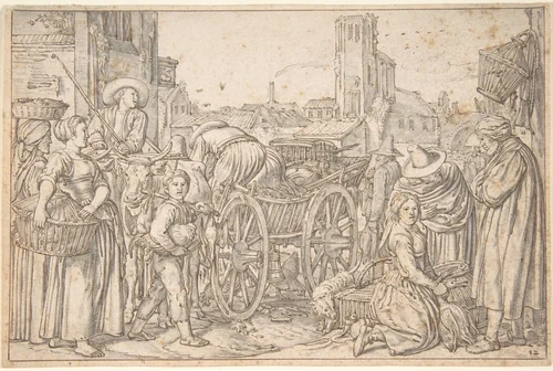 A Poultry Market in a Dutch Town by Willem Pietersz Buytewech, drawing, 1621