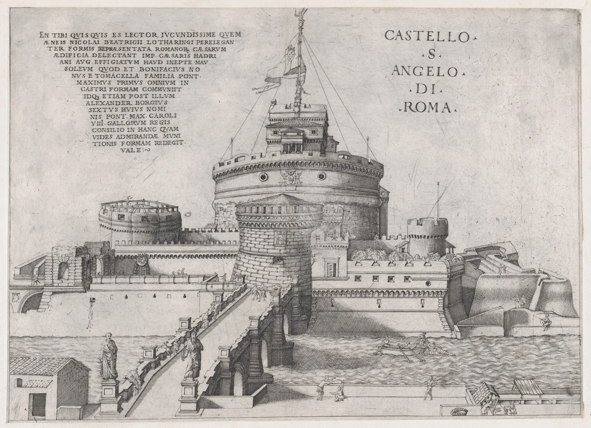 Castello Sant' Angelo, from "Speculum Romanae Magnificentiae" by Nicolas Beatrizet, print, 1530-1580