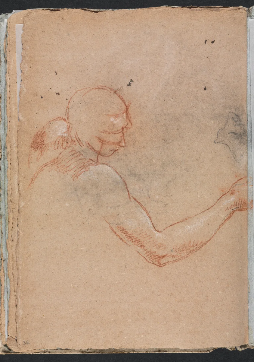 Verona Sketchbook: Nude with head and right arm (page 36) by Francesco Lorenzi, book, 1760