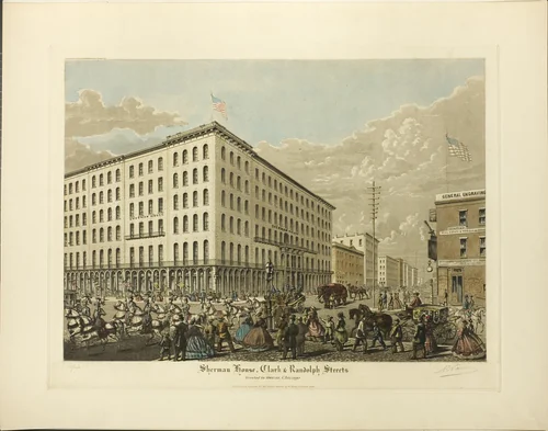 Sherman House, Clark and Randolph Streets, Erected in 1860-61, Chicago by Raoul Varin, print, 1926