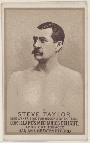 Card 7, Steve Taylor, from the Prizefighters series (N269) issued by P. Lorillard Company to promote Mechanics Delight Long Cut Tobacco by P. Lorillard Company, print, 1887