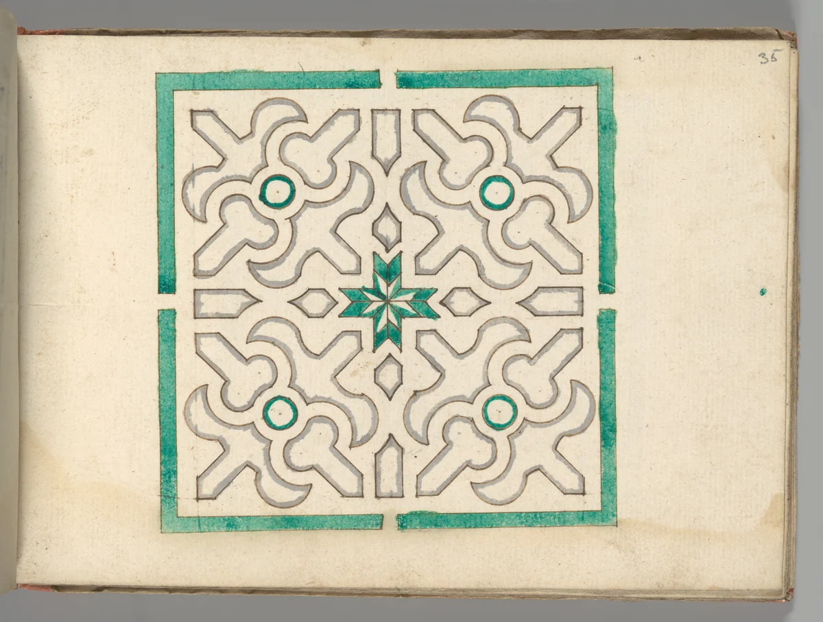 Album containing 75 Drawings for Garden Trellises & Parterres by Jörg Rurfinger, book, 1605-1640