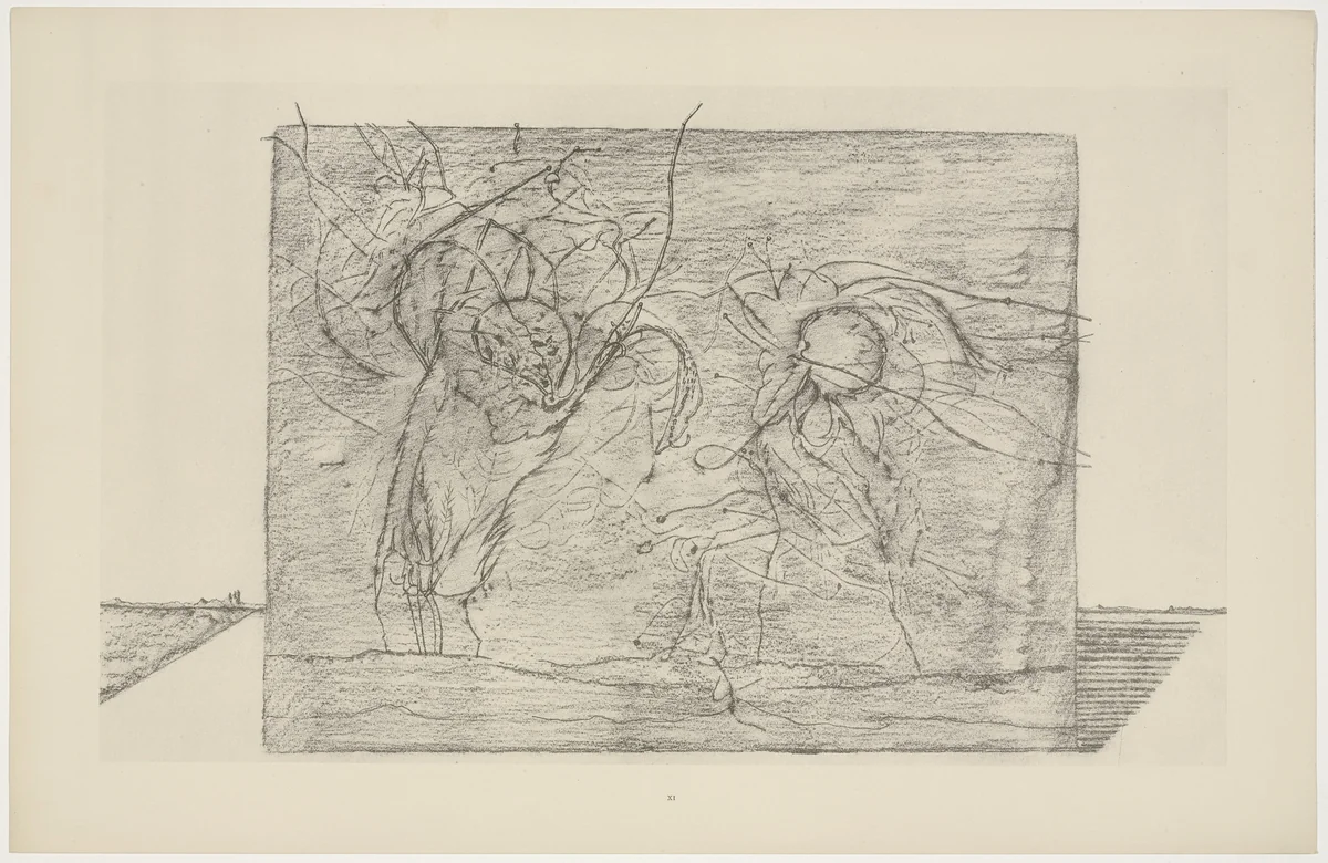 Whip Lashes or Lava Threads (Coups de fouet ou ficelles de lave) from Natural History (Histoire naturelle) by Max Ernst, print, 1925