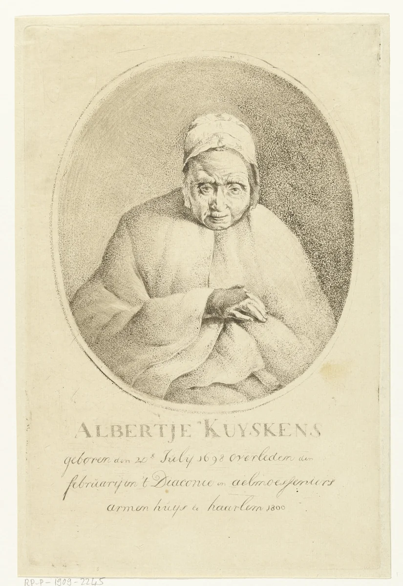 Portret van Albertje Kuyskens by Hermanus van Brussel, print, 1800-1802