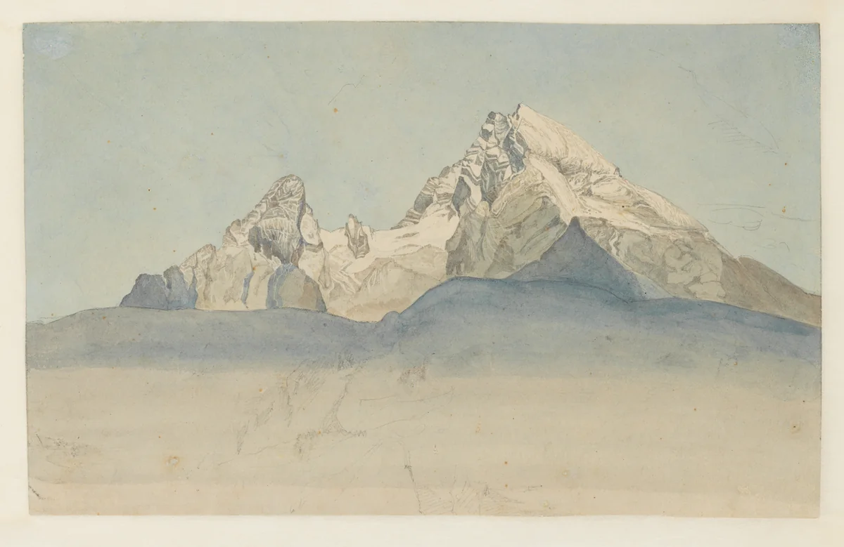 The Watzmann (recto); Sketch of Sankt Bartholomä on the Königssee (verso) by August Heinrich, drawing, 1820-1822