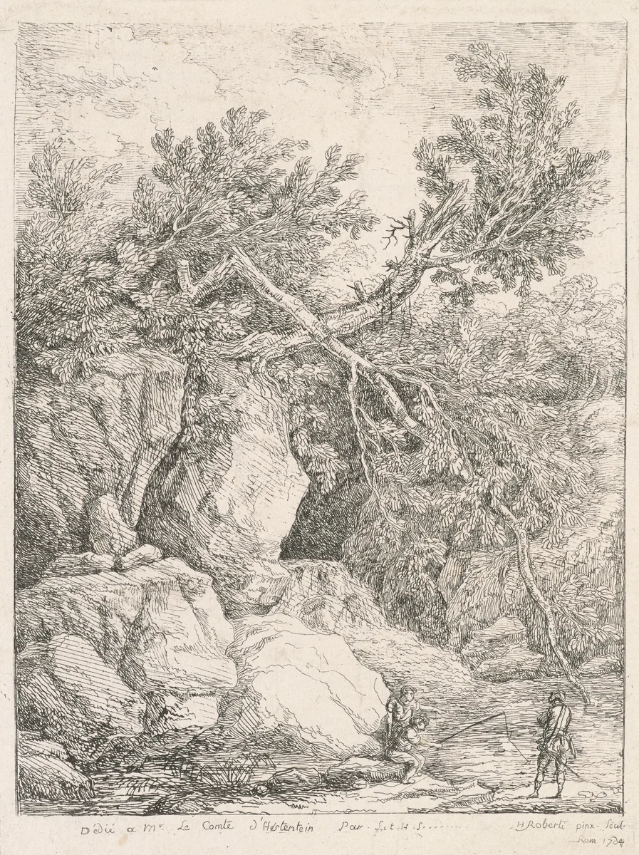 Landscape with a Fallen Tree (Paysage à l'arbre cassé) by Hubert Robert, print, 1764