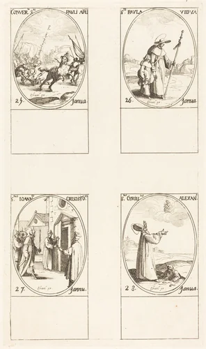 The Conversion of Saul; St. Paul; St. John Chrysostom; St. Cyril of Alexandria by Jacques Callot, print, 1627-1637