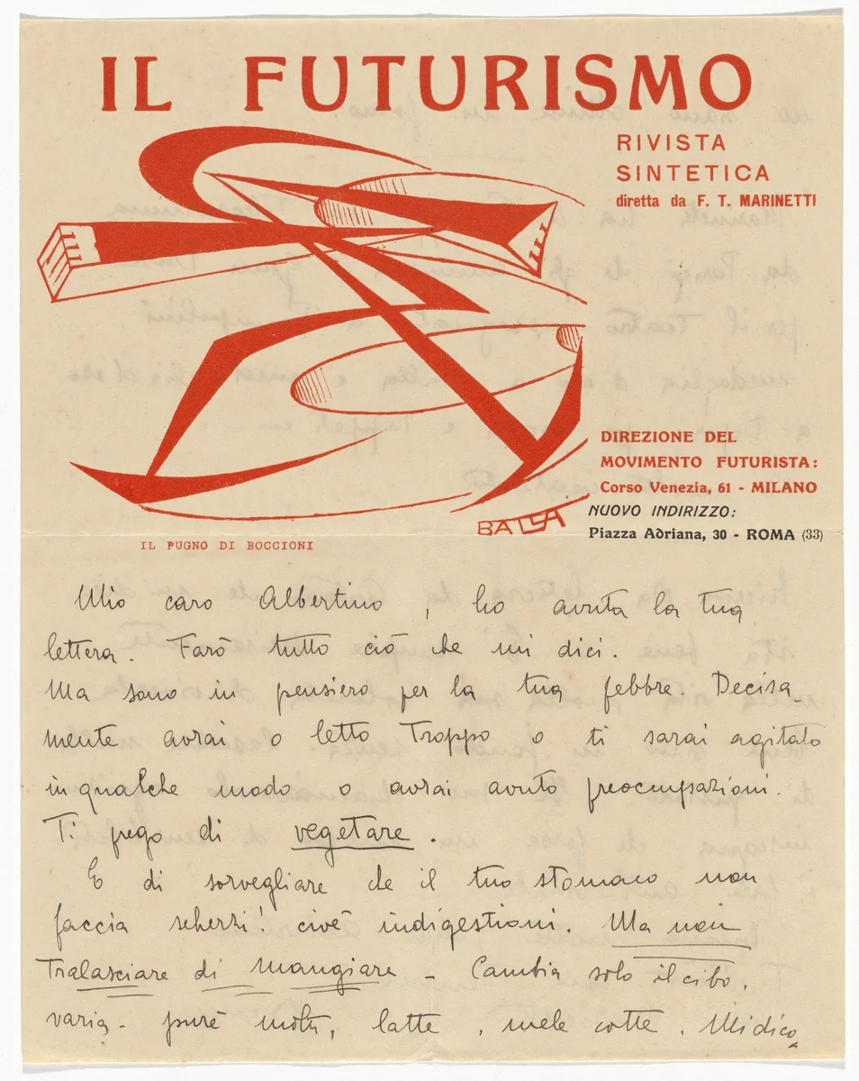 Il Futurismo letterhead (Letter to Albertino) by Giacomo Balla, design, 1915