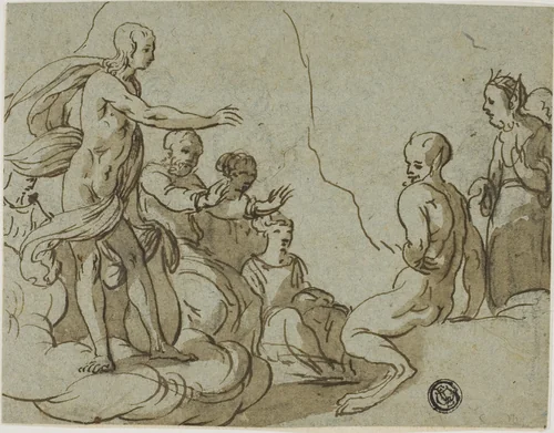 King Midas at the Contest Between Apollo and Pan by Abraham Jansz Diepenbeeck, drawing, 1616-1675