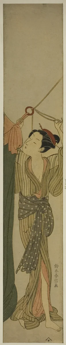 Hanging Up a Mosquito Net by Suzuki Harunobu (鈴木春信), print, 1762-1770