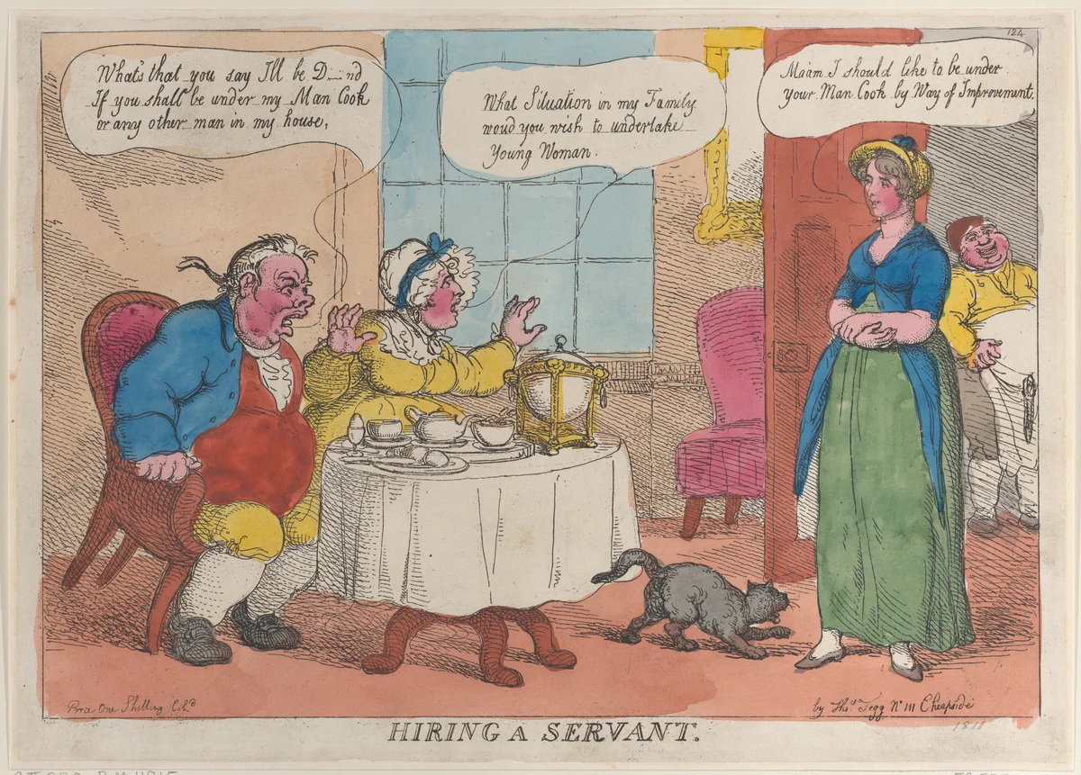 Hiring a Servant by Thomas Rowlandson, print, 1811