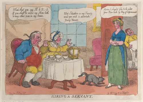 Hiring a Servant by Thomas Rowlandson, print, 1811