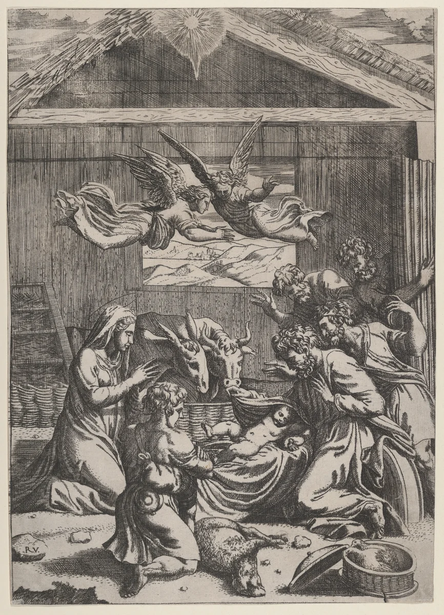 The Adoration of the Shepherds by Marcantonio Raimondi, print, 1495-1555