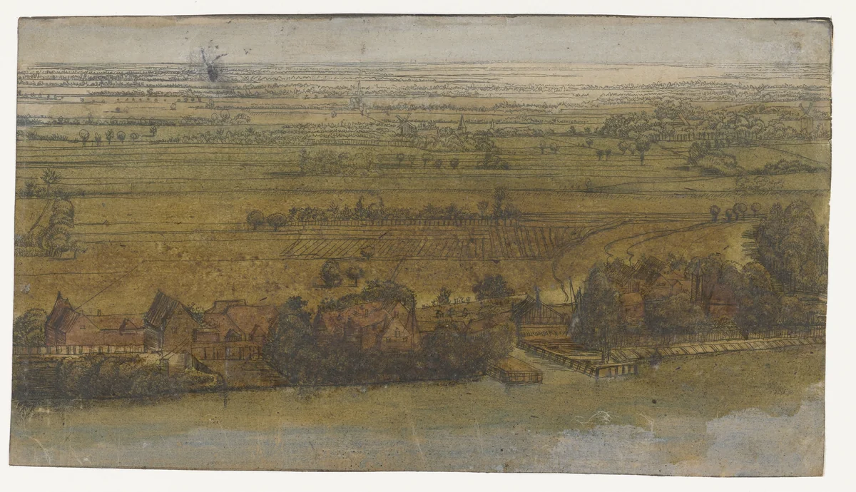 Dorp aan een rivier by Jan Ruyscher, print, 1635-1674