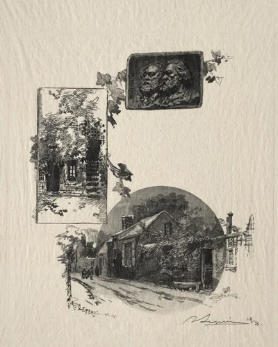 Entree de l'atelier Rousseau et la Maison de Millet by Auguste Louis Lepère, print, 1887
