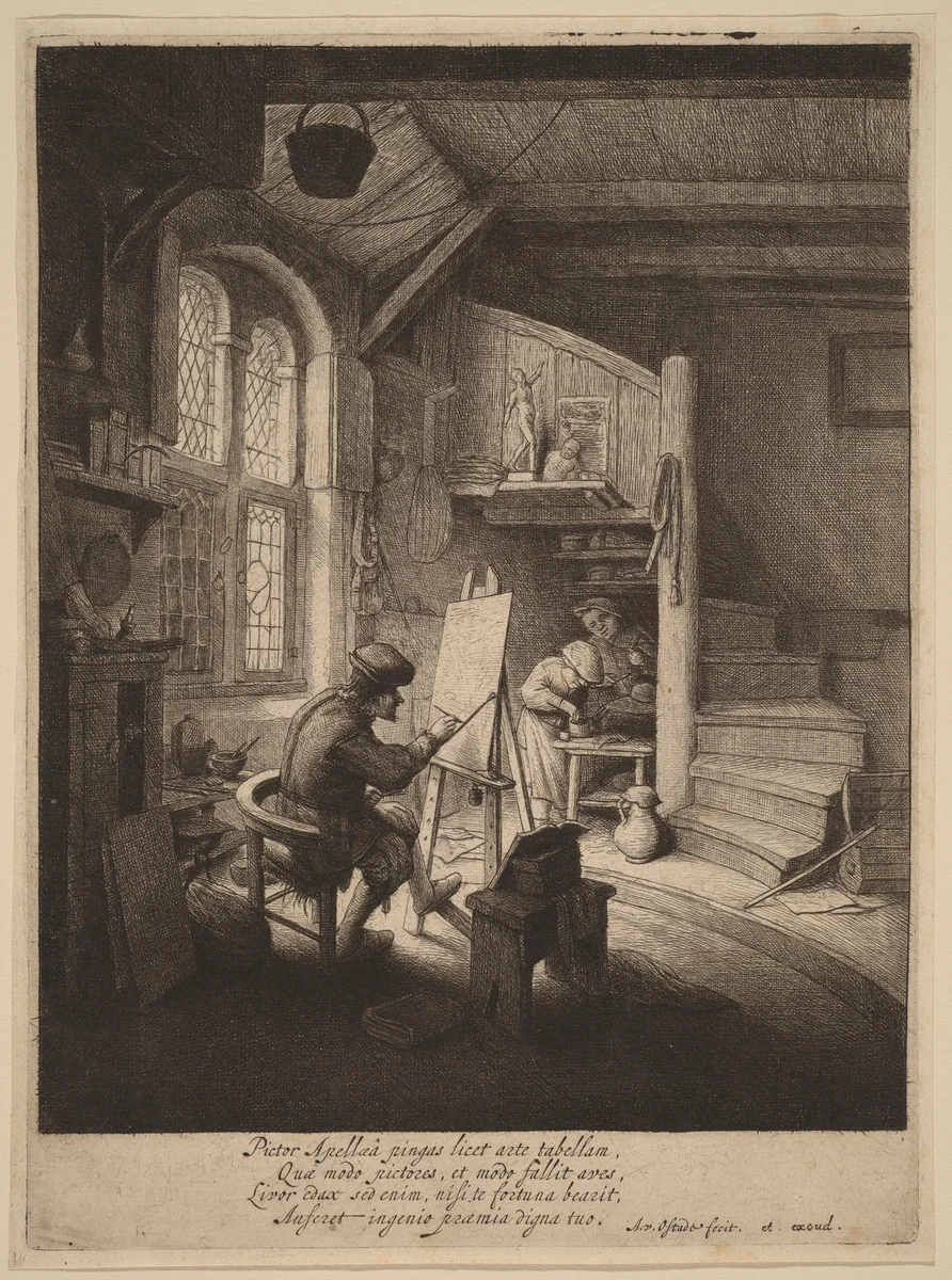 Painter in His Studio by Adriaen van Ostade, print, 1642-1652