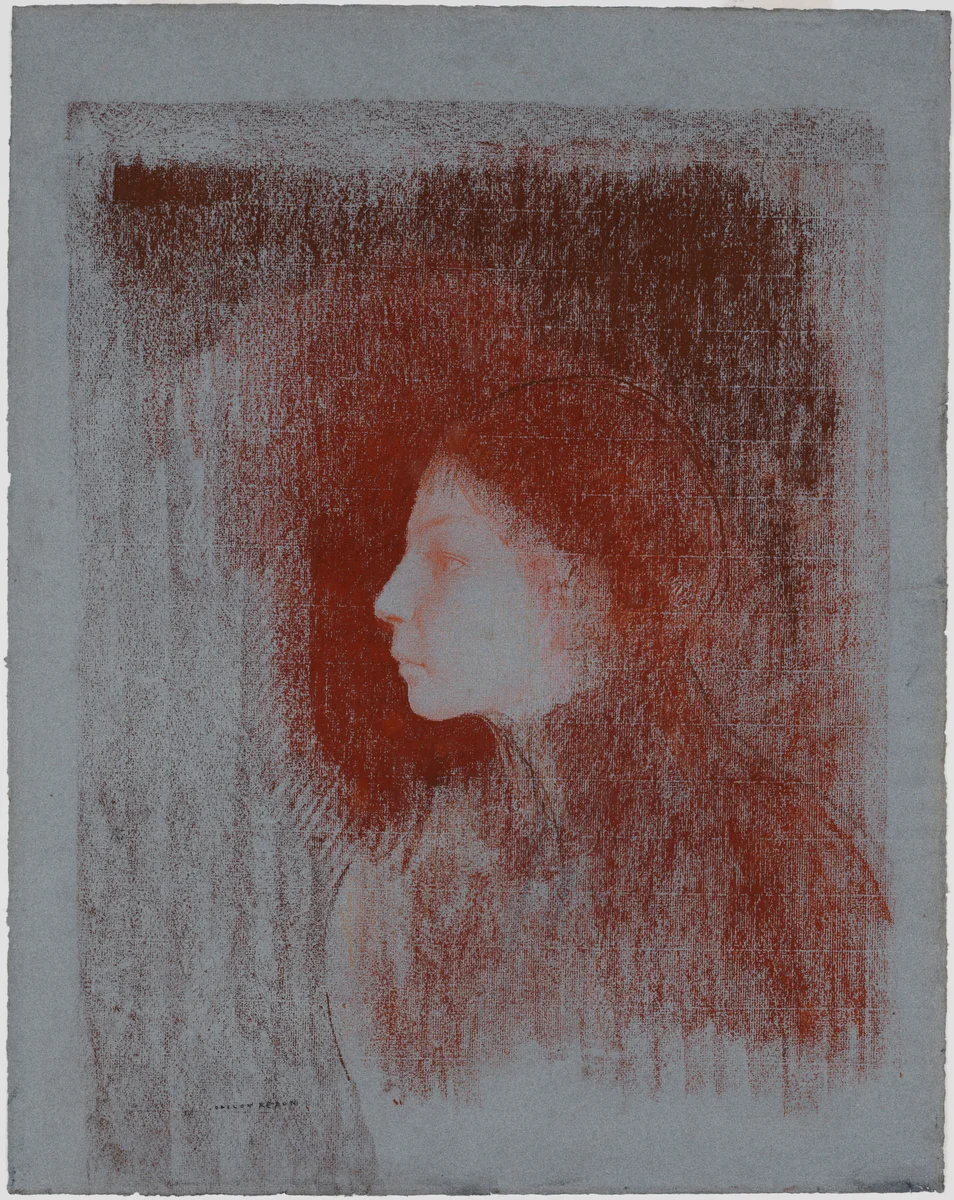 Portrait of a Youth from Left by Odilon Redon, drawing, 1890