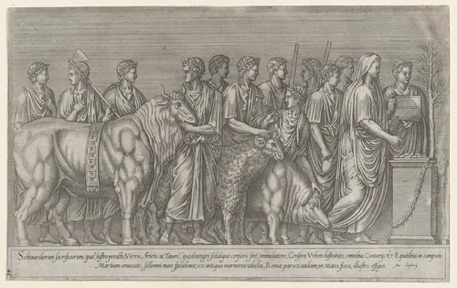 Sacrifice on the Campus Martius, from "Speculum Romanae Magnificentiae" by anonymous, print, 1530-1580