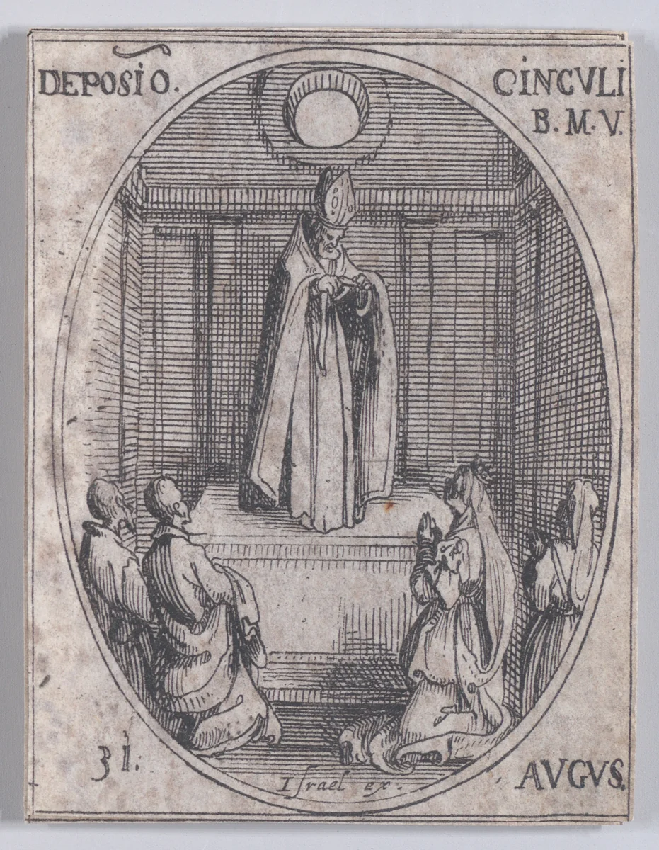 Fête à la Sainte Vierge (Celebration of the Blessed Virgin), August 31st, from "Les Images De Tous Les Saincts et Saintes de L'Année" (Images of All of the Saints and Religious Events of the Year) by Jacques Callot, print, 1636