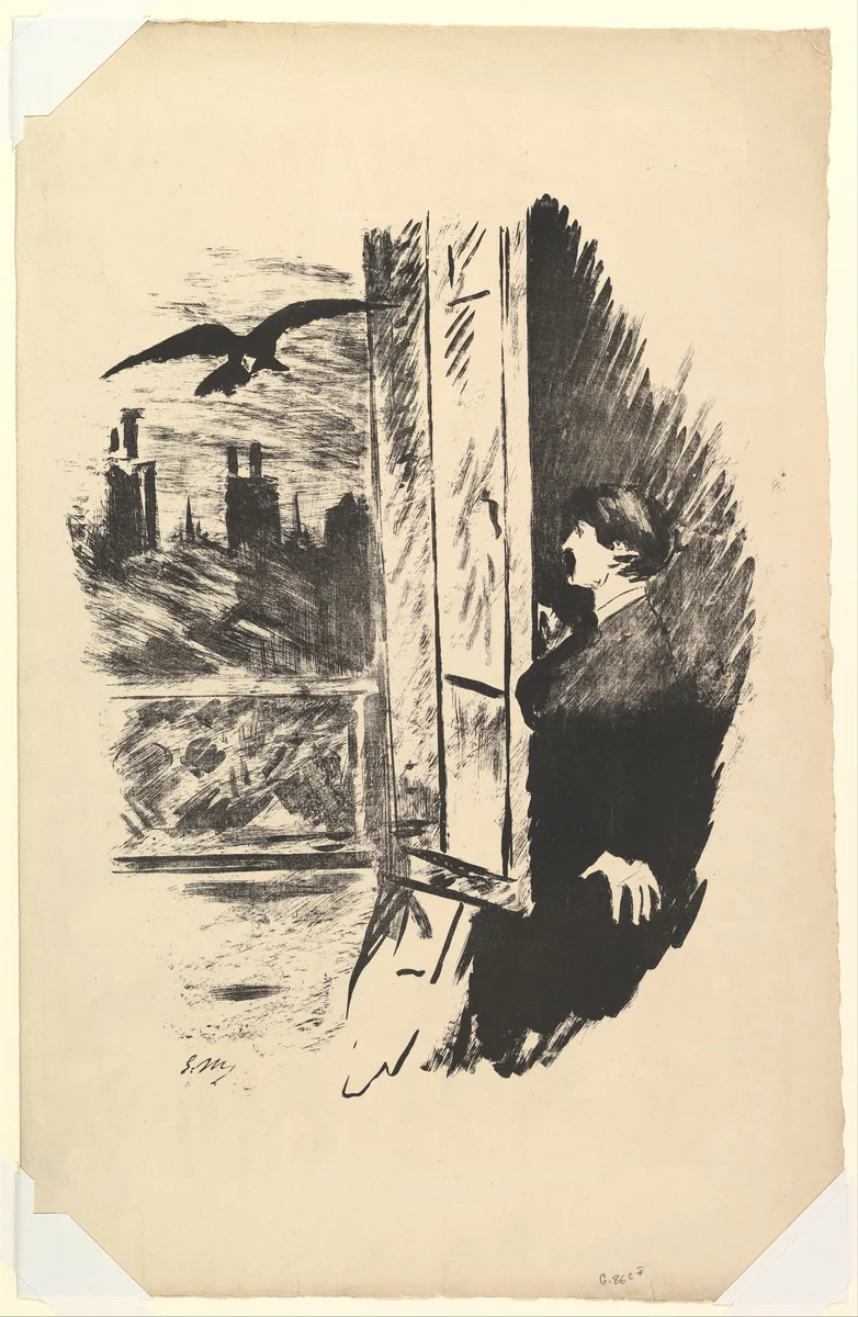 Open Here I Flung the Shutter, from "The Raven" by Edgar Allan Poe by Edouard Manet, print, 1875