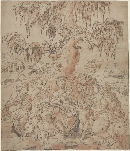 Madonna and Child with Saints John and Luke by Jean Cousin the Younger, drawing, 1522-1594