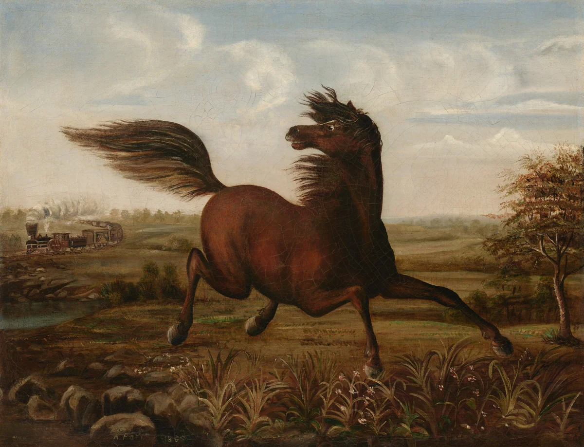 The Neigh of an Iron Horse by Joseph Faris, painting, 1860-1870