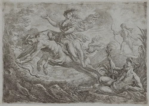 Nessus wordt getroffen door de gifpijl van Hercules by Cornelis Schut, print, 1618-1655