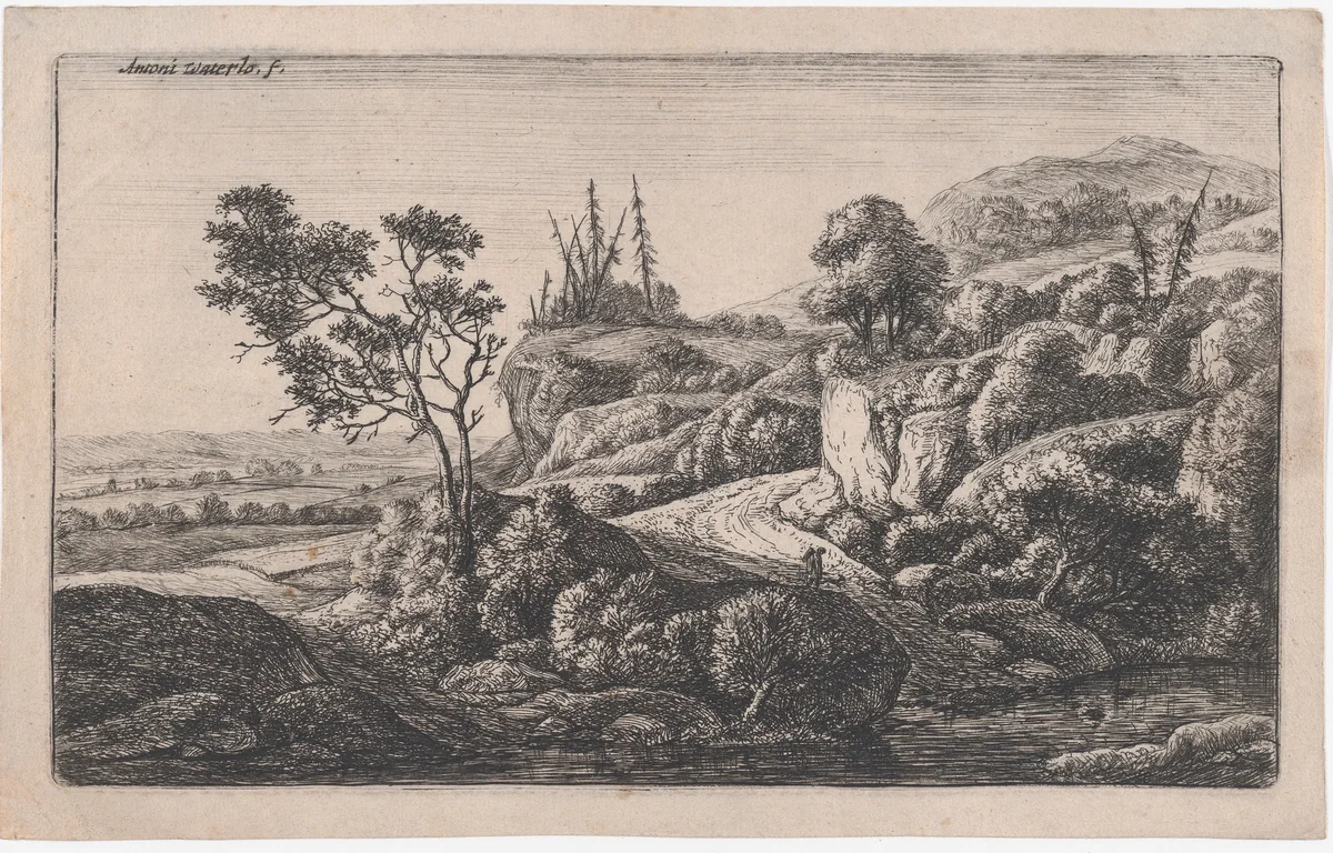 Paths Leading To a Stream by Anthonie Waterloo, print, 1620-1690