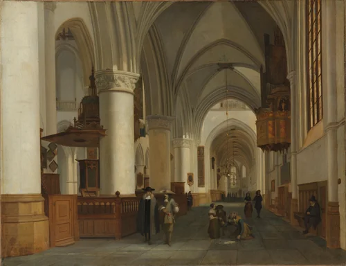 Interior of the Church of St Bavo in Haarlem by Job Adriaensz Berckheyde, painting, 1674