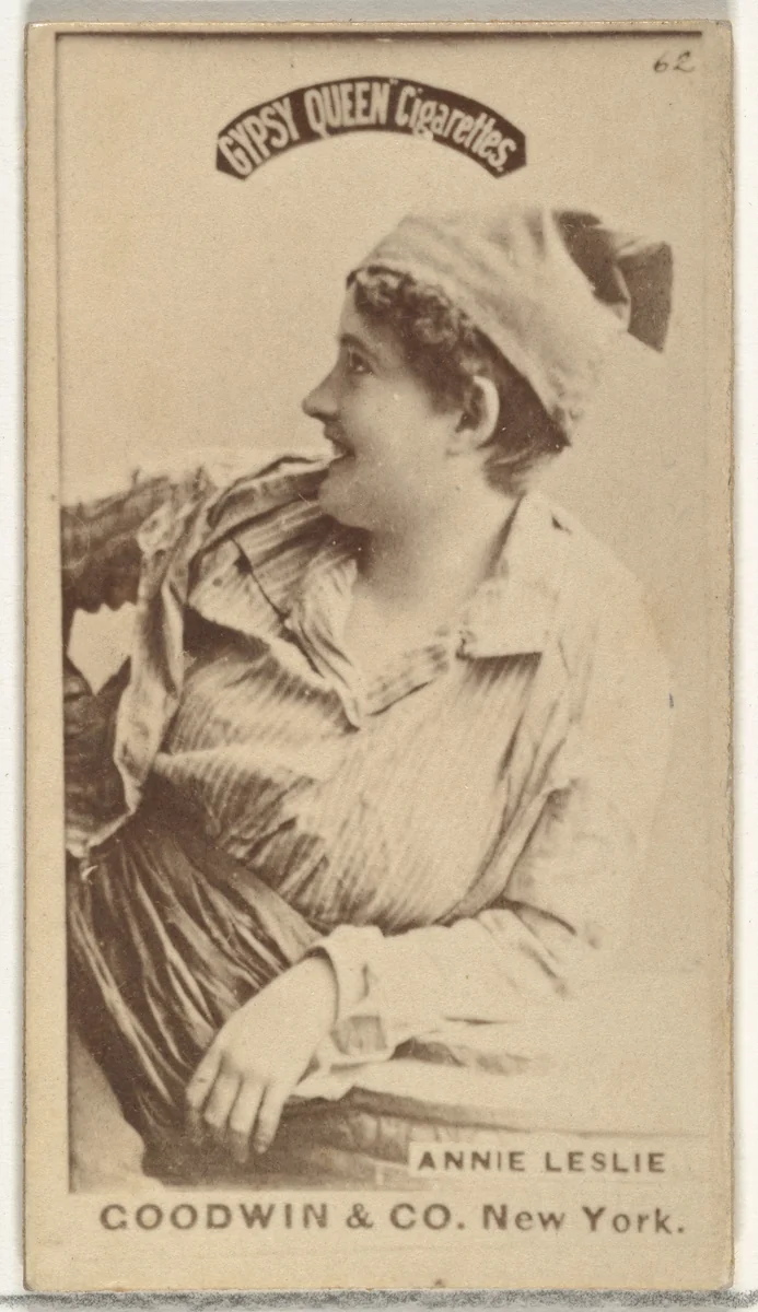 Annie Leslie, from the Actors and Actresses series (N171) for Gypsy Queen Cigarettes by Goodwin & Company, photograph, 1886-1890