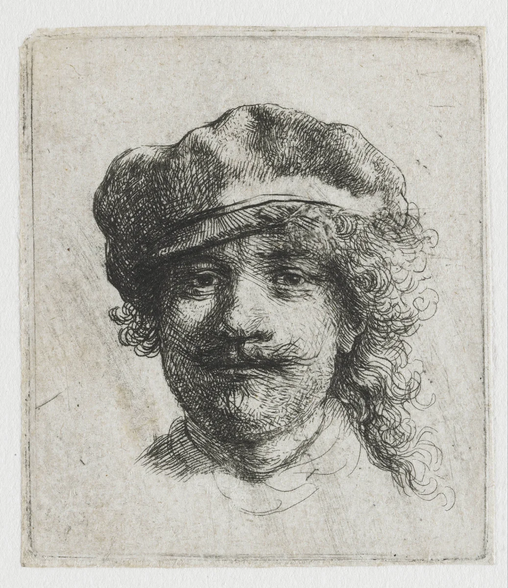 Self-portrait in a Soft Cap by Rembrandt van Rijn, print, 1634