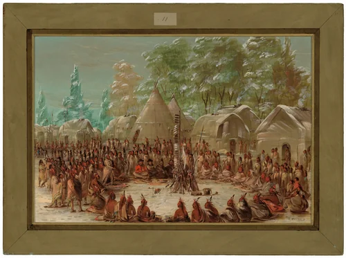 La Salle's Party Feasted in the Illinois Village. January 2, 1680 by George Catlin, painting, 1847-1848