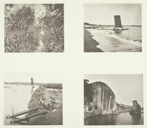 A Country Road near Taiwanfu; A Catamaran; Chain Pumps; Rock Inscriptions, Amoy by John Thomson, photograph, 1863-1873