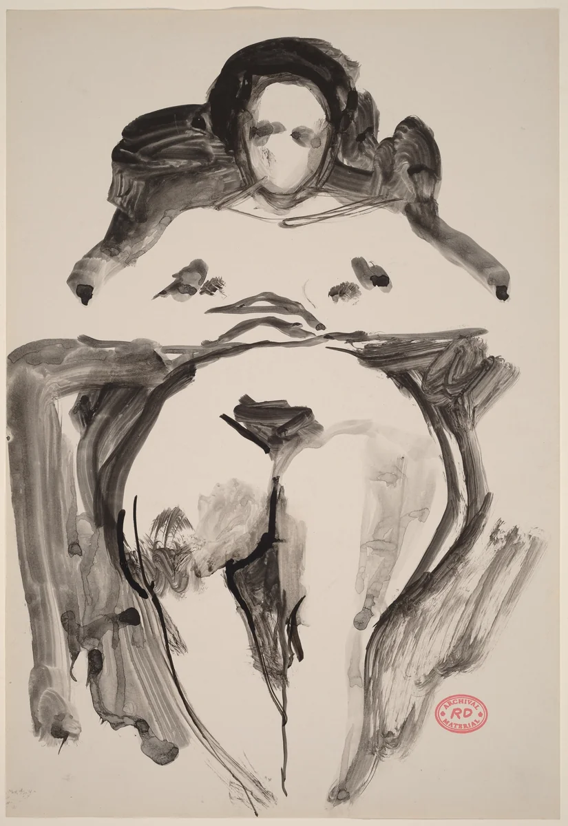 Untitled [nude seated with her arms on chair armrests] by Richard Diebenkorn, drawing, 1955-1967
