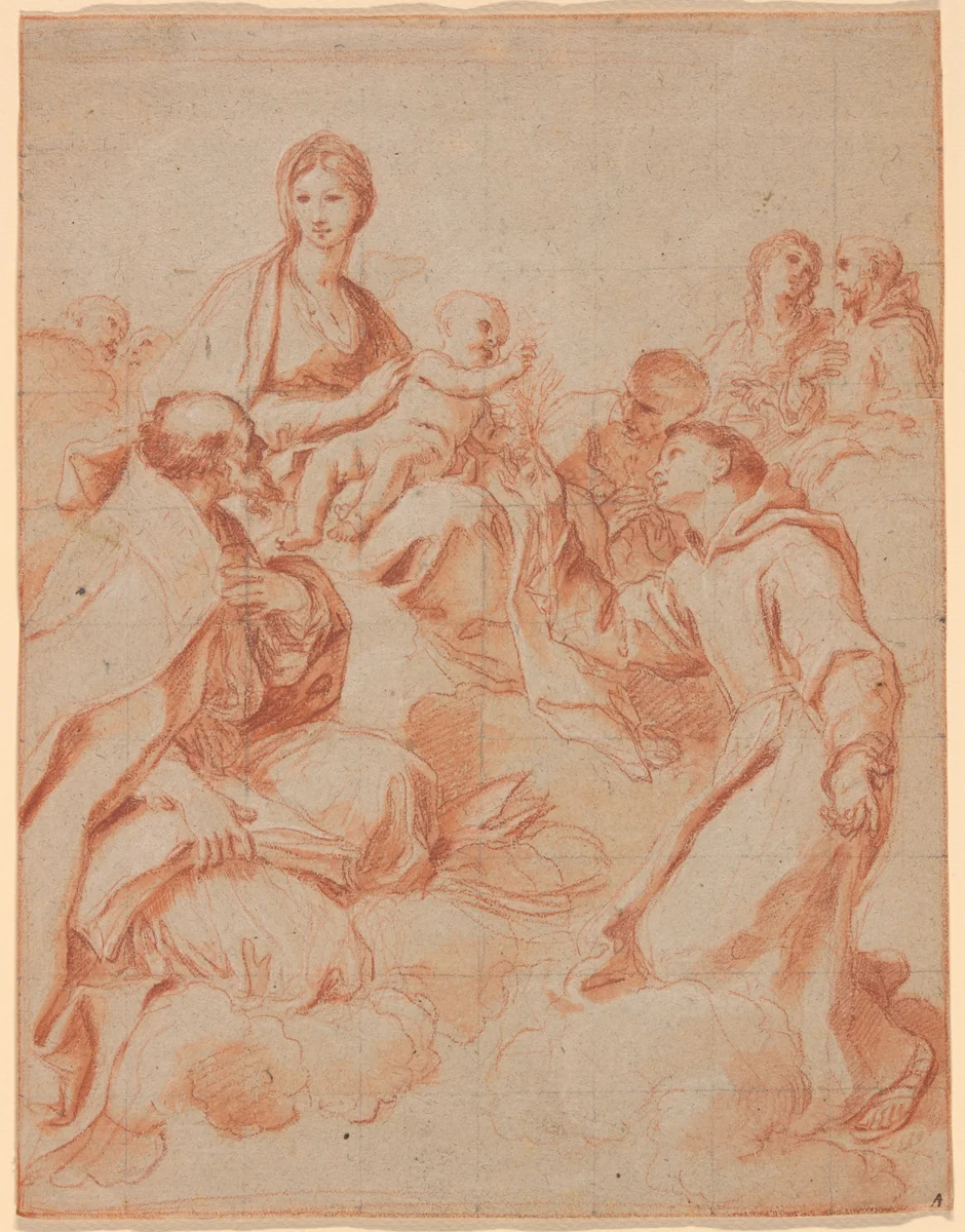 The Virgin and Child with Saint Anthony of Padua Handing a Lily to the Child by Andrea Sacchi, drawing, 1619-1661