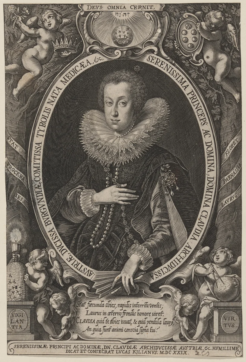 Claudia de Medici, Wife of Leopold of Austrian Tyrol by Lucas Kilian, print, 1629