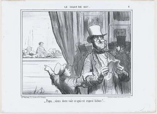 Papa...., viens donc voir ce qui est exposé là-bas!....', from Le Salon de 1857, published in "Le Charivari" by Honoré Daumier, print, 1857