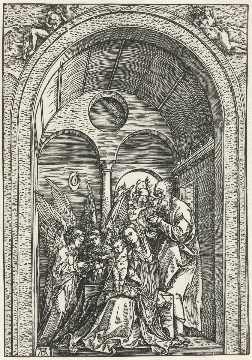De Heilige Familie met twee engelen by Unknown, print, 1503-1504